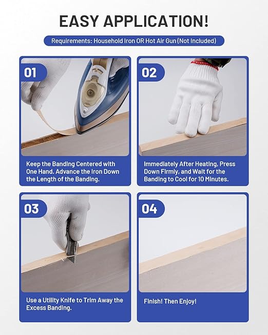 Birch Edge Banding 3/4 inch x 10 ft Real Wood Veneer Plywood Edge Banding Iron-on Pre-glued Veneer Edging Tape for Cabinet Repairs Furniture Restoration