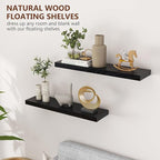 fuqing 30 Inch Floating Shelves for Wall, Black Wood Floating Shelves Set of 2, 30 Inch Wide x 6.7 Inch Deep Wooden Shelves for Living Room Bedroom Bathroom Home Office