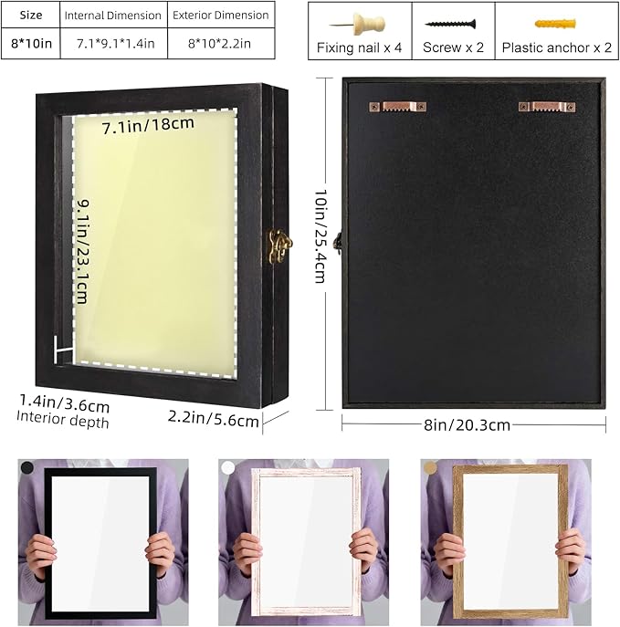 TJ.MOREE Shadow Box for Flowers 8 x 10 Shadowbox Display Case Picture Frame with Glass Window Door Wedding Bouquet Memorabilia Medals Military Photos Memory Box for Keepsakes - Rustic Black