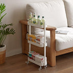Rolling Storage Cart, 3 Tier Bathroom Organizer Mobile Shelving Unit, Metal Utility Cart Tower Rack for Kitchen Laundry Narrow Places(Fully Assembled Furniture, White)