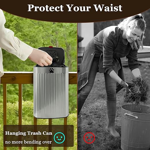 2.1Gal Dog Waste Trash Can, Wall-Mounted, Stainless Steel, 8L, Silver, Rectangular, Heavy Duty, Open-Top, 8.7 x 6.1 x 12.5 inches, 40 Bags Included
