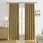 DUALIFE Gold Tan Pinch Pleated Blackout Curtains 132 Inches Long, Back Tab with Hooks, Linen Full Black Out Thermal Insulated Track Curtain for Bedroom Living Room,40 W x 132 L, 2 Panels