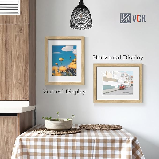VCK 11x14 Picture Frame 5 Pack - Natural Oak, High-End Wood Poster Frames with Tempered Glass, Display 8x10 Photo with Mat or 11x14 without Mat, Art Gallery-Quality, Wall Hanging, Natural Oak