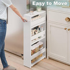 MARTY White Slim Storage Cart with Wheels, 4 Tier Rolling Utility Cart with Handle Slide Out Shelving Unit Organizer Trolley for Laundry Kitchen Bathroom Narrow Places Small Corner