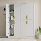 71" Tall Pantry Cabinet with 4 Doors, Kitchen Pantry Storage Cabinet, Freestanding Larder Cupboard, Kitchen Hutch with Gold Handles for Dining Room, Bathroom, White