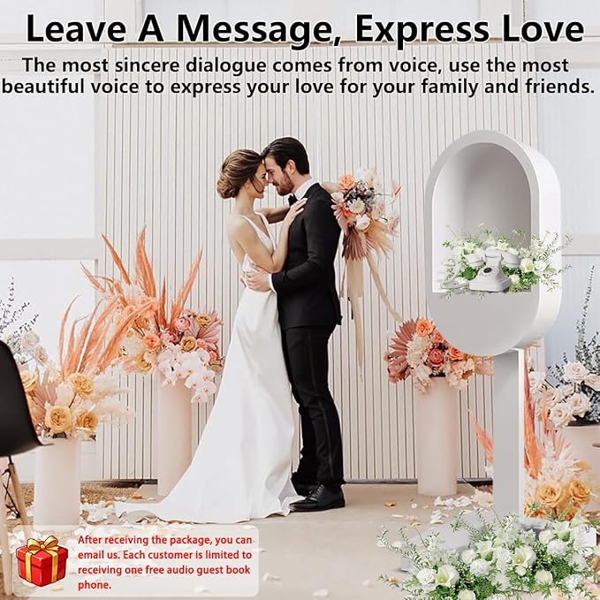 Audio Guest Book Phone Booth Stand, Romantic Metal Audio Guestbook Telephone Booth for Wedding Birthdays Party Graduation Baby Shower Retirement Special Occasions Decoration