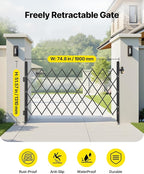 VEVOR Single Folding Security Gate, Lockable Scissor Gate with 360° Swivel Casters, Outdoor Barricade Steel Retractable Gates, for Entry Security, Garage, Warehouse & Pool, 74.80 x 51.57 in (W x H)