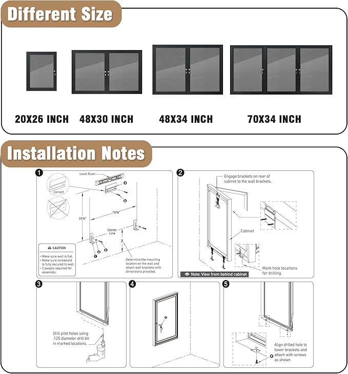Mifuro 26"x20" Enclosed Bulletin Board, Outdoor Lockable Weather-Resistant Aluminum Cork Noticeboard for School & Office, Black Frame w/Grey Flet