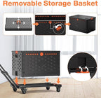 Foldable Utility Cart Collapsible Crate Rolling Carts with Wheels, Hand Truck Storage Box with Telescoping Handle, Folding Shopping cart with Wheels for Office Shopping Camping Travel Moving