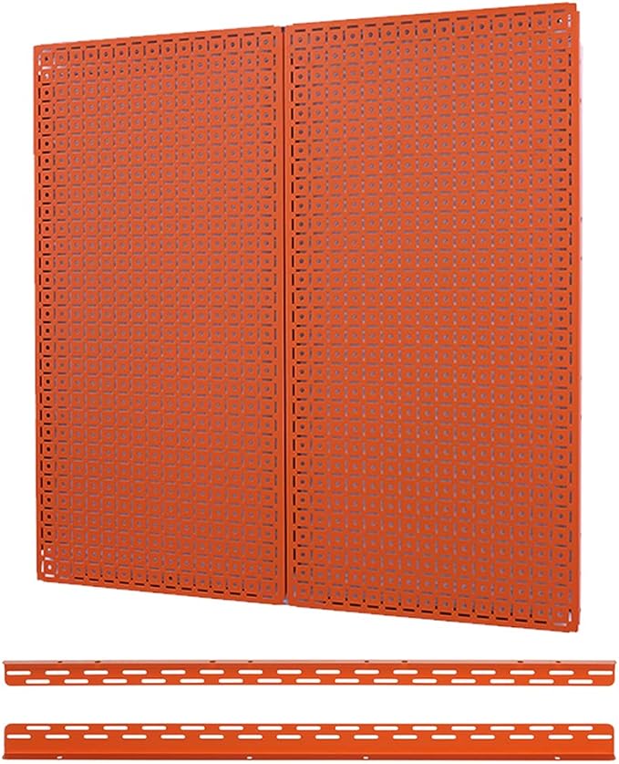 OmniWall Pegboard 2- Panel Side-By-Side Set 32-Inch Tall x 32-Inch Wide Metal Pegboard For Garage & Home Storage Orange