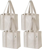VENO 2-4 Pack Reusable Grocery shopping Bags, Small Tote Bag w/Handle Hard Bottom, Heavy Duty, Foldable Carrier