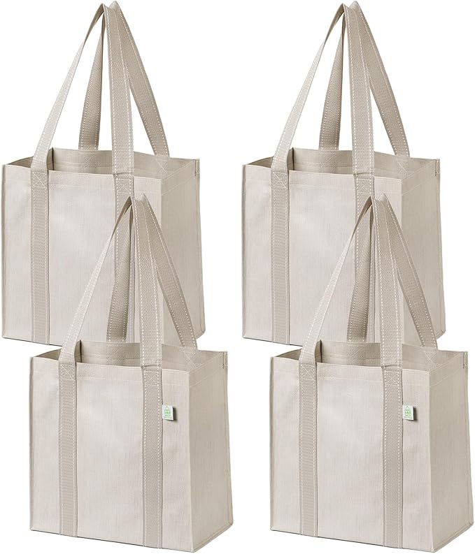 VENO 2-4 Pack Reusable Grocery shopping Bags, Small Tote Bag w/Handle Hard Bottom, Heavy Duty, Foldable Carrier