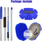 62" Car Wash Brush Mop Kit with Long Handle, 2 in 1 Chenille Microfiber Sponge Mitt Cleaning Detailing Duster for Washing Cars Truck SUV RV Caravans and Household(2 x Mop Head) (Blue)