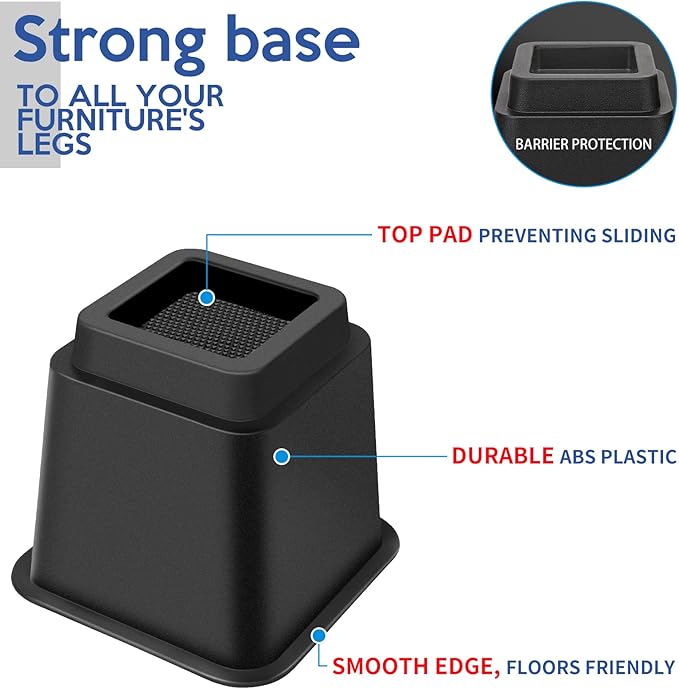 Bed Riser/Furniture Lift Bed/Bed risers/Furniture Lifter/Table risers/Frame Risers Create Under Bed Storage Heavy Duty for Furniture Height Adjustment (Black 8 Pack, 5 Inch)