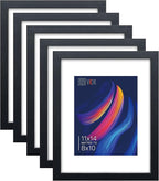 VCK 11x14 Black Picture Frame Set of 5, Textured Modern Wooden Photo Frames with HD Glass | Matted to 8x10 or 11x14 without Mat | Wall Hanging Display - Hardware Included