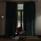 Textured Linen Double Pleats 100% Blackout Curtains for Bedroom/Living Room Blackout Curtains 108 Inches Long, Energy Saving Window Treatment Curtains,26Wx108Lx2,Green