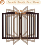 Freestanding Pet Gate for Dogs, Indoor Wooden Foldable Dog Gate for House, Doorway, Stair, 80 Inch Wide, 4 Panels 32",Brown