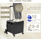 Foldable Utility Cart ，Folding Shopping carts，Collapsible cart with Stair Climbing Wheels, 8 Wheel Shopping cart，Collapsible Rolling Crate with Telescoping Handle (Black, 17.32 * 17.13 * 30.12)