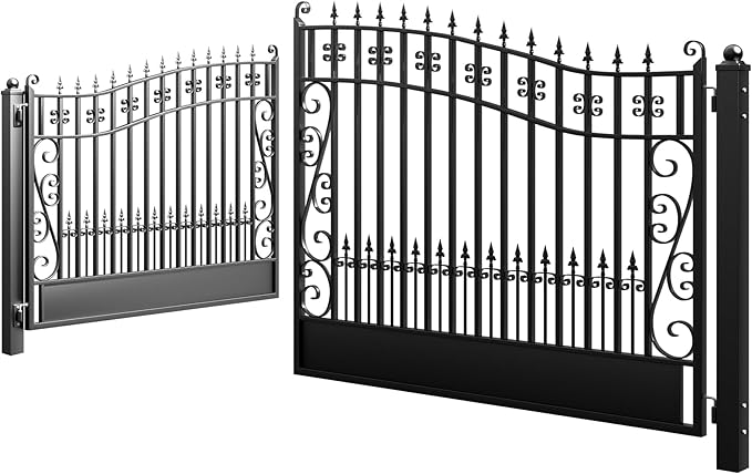 ZUMI Dual Swing Steel Gates - 16x6 ft. Weatherproof Greerwich Style for Home Security