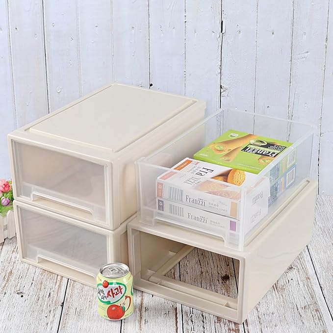 Gloreen 12 L Plastic Stackable Storage Drawers, 3 Packs Desktop Compact Drawer Box