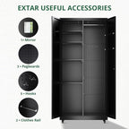 Synorla Metal Storage Cabinet with Lock, 72" Clothing Coat Steel Wardrobe Cabinet with Wheel, Tall File Tool Cabinet Employees Locker Closet with Hanging Rod for Home Office, Garage, Gym