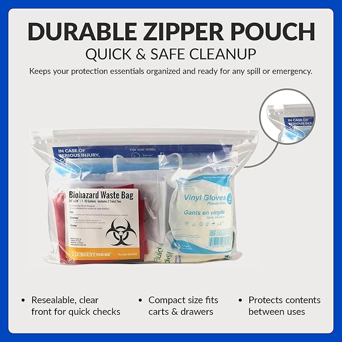 School Health 27‑Piece Bodily Fluid Spill Clean Up Kit – Bloodborne Pathogen Protection with PPE, Biohazard Bags & Wipes – OSHA Compliant Response Kit for Schools, Clinics & Infectious Materials