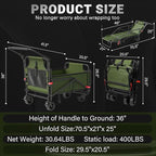 LEVELEVE Heavy Duty Folding Wagon - 2-in-1 Collapsible Cart, 400lb Capacity, All-Terrain Wheels w/Brakes & Side Pockets