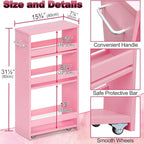 MARTY Rolling Storage Cart 7.9" W, 4-Tier Kitchen Cart with Wheels Handle, Slim Storage Cart Mobile Shelving Utility Carts for Bathroom Laundry Room Organization Narrow Places (Pink)