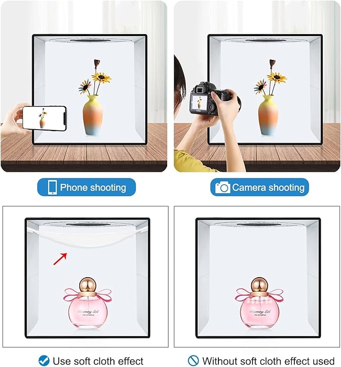 Photo Studio Box, PULUZ 40cm Folding Lightbox 160 LED Ring Light Portable Photo Studio Photography Shooting Tent Box Kit 12 Colors Backdrops USB Light Box for Phones DSLR Camera 16 x 16 inch