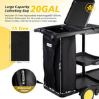 ALANNG Cleaning Cart for Housekeeping & Commercial Use, Janitorial Service Cart with 15 Disposable Trash Bags, Hotel Office School Cleaning Trolley (Black, 1 Pack)