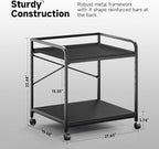 Warmiehomy 2 Tier Printer Stand with Storage, 22 Inches(55cm x 50cm) Under Desk Rolling Printer Cart with Height Adjustable Shelf, Large Printer Table for Home Office, Black