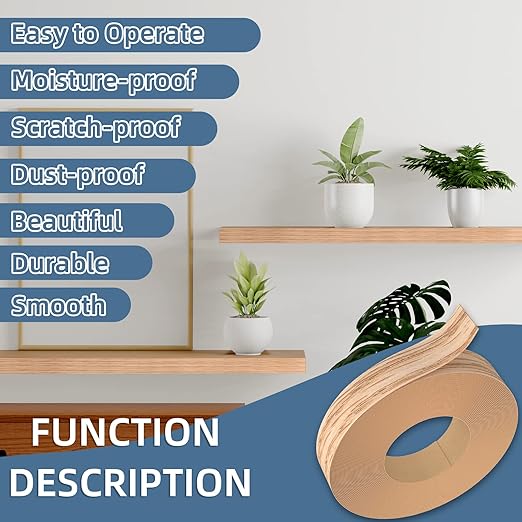 Red Oak Edge Banding, 3 inch x 10ft roll of Real Wood Edge Banding Pre-glued Flexible, Veneer Tape for Cabinet Repair Furniture Restoration