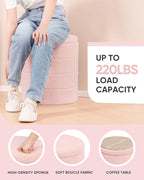 B FSOBEIIALEO Ottoman with Stroage, Round Sherpa Storage Ottoman Stool, Boucle Foot Rest 14.6"x14.6"x17.7"（Pink