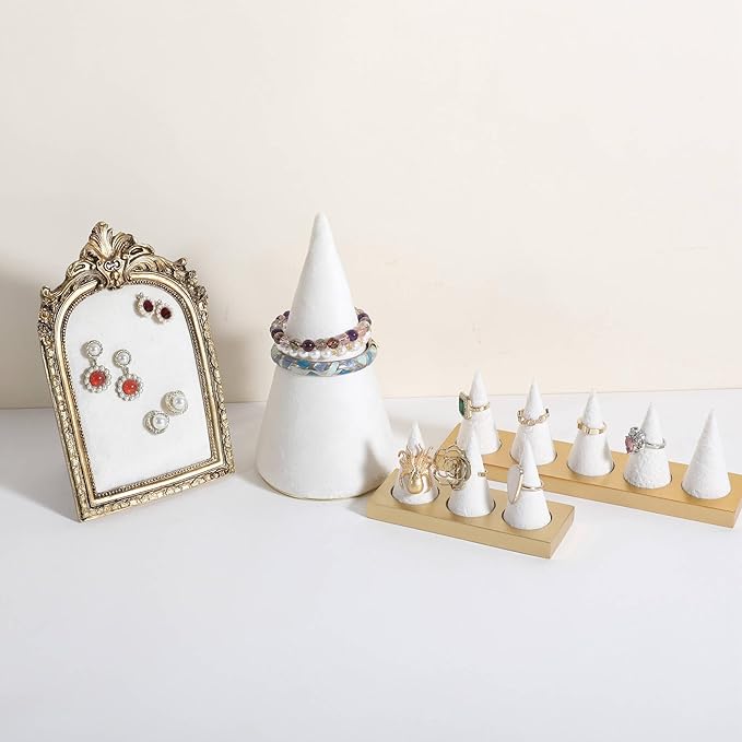 GemeShou Velvet bracelet display stand for selling, white jewelry bangle holder with golden base, felt bracelet storage organizer for nightstand home decor【Bracelet holder-white】