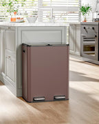 16 Gal (2 x 30 L) Dual Trash Can, Stainless Steel Kitchen Garbage Bin, Recycle Dustbin with Odor Control Box, Soft-Close Lid, Inner Buckets, Side Handle, Step Pedal, for Home Office