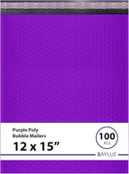 Purple Large Poly Bubble Mailers 12x15 inch | Self Seal Padded Envelopes Cushioned Bubble Mailer | Usable Size 12x15 | WaterProof | Lightweight mailing Shipping Bags | 100 Pack Bulk
