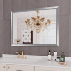 Amorho 48X36 Inch Bathroom Mirror Silver, Thick Metal Framed Wall Mirrors for Over Sink, Brushed Nickel Mirror Perfect for Bedroom, Living Room, Entryway, Rectangle (Horizontal/Vertical).