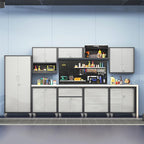 Metal Wall Mounted Cabinet with 2 Lockable Doors & Adjustable Shelf, Hanging Garage Storage Cabinet, Floating Upper Tool Cabinets for Shop, Kitchen, Bathroom (Grey, 30''W x 12''D x 30''H)