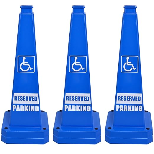 OrangeStar 6-Pack 28" Reserved Parking Cones, Large 4-Sided Message Safety Traffic Cones with Heavy Rubber Base for Indoor Outdoor Use, Parking Lot Control, Driveway Barriers, Blue