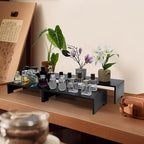 Large Display Riser Wood Risers Cupcake Stand 2 Tier Racks Decorative Rectangular, 2 Set 4 Piece Cologne Perfume Organizer Dessert Stands for Vendors Event Black