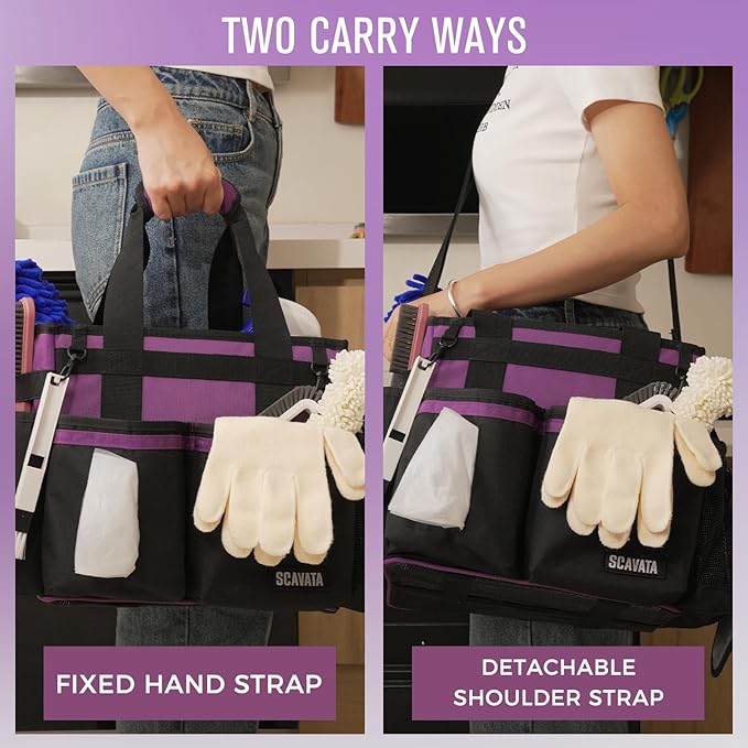 Compact Wearable Cleaning Caddy, Small Cleaning Caddy Supplies Organizer with Handle & Shoulder Straps for Housekeepers, Under Sink & Car Cleaning Tool Organizers Bag (RoyalPurple)