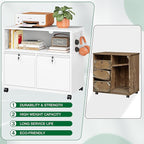 Metal File Cabinet,2 Drawer Lateral Filing Cabinet with Lock,Rolling Printer Stand Storage Cabinets with Shelves for Home Office Letter/Legal/A4 Size Files(White)