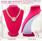 6 Pcs Necklace Display Stand Necklace Holder Jewelry Bust Display Stands for Selling Home Store Trade Shows Photography Props Retail(Rose Red,Velvet)