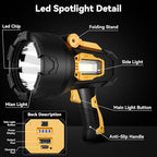Rechargeable Spotlight Flashlight, 99,000 Lumens Super Bright LED Spotlight with COB Light & Foldable Tripod, 10000ɱAh 30H Long Lasting Large Handheld Spot Light for Huŋting Boating Camping