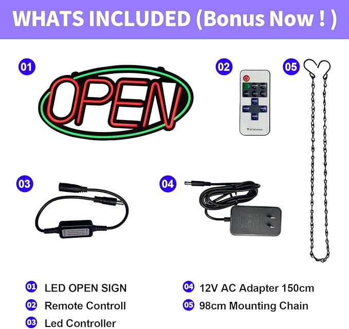 32'' X 15'' ASBAVA Super Bright LED Open Sign Remote Controlled — Dynamic Light Modes Neon Large Open Sign for business - Get Your Business Seen Day or Night (RED and GREEN)