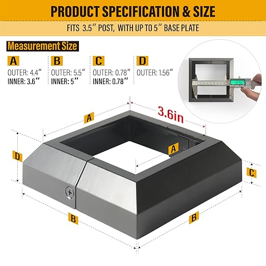 3.5"x3.5"（Actual: 3.5"x3.5"） Deck Post Base Cover Decorative Post Base Trim Skirt Black Aluminum 12Pack