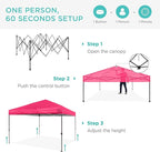 Best Choice Products 10x10ft 1-Person Setup Pop Up Canopy Tent Instant Portable Shelter w/ 1-Button Push, Case, 4 Weight Bags - Hot Pink