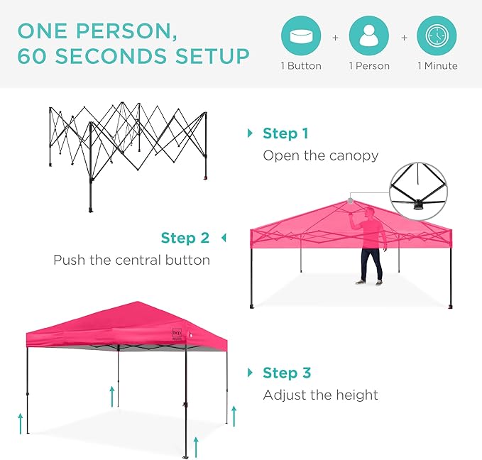 Best Choice Products 10x10ft 1-Person Setup Pop Up Canopy Tent Instant Portable Shelter w/ 1-Button Push, Case, 4 Weight Bags - Hot Pink