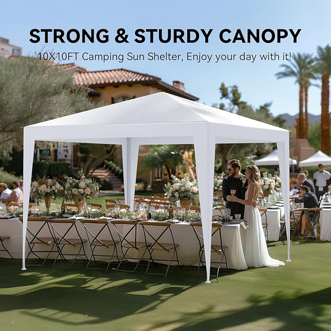10x10 FT Party Tent, Outdoor Wedding Tents for Parties, Canopy Event Tent with 3 Removable Sidewalls, Waterproof Gazebo Shelter for Birthday Parties, Weddings, BBQs & Events (10X10FT-3Sides White)