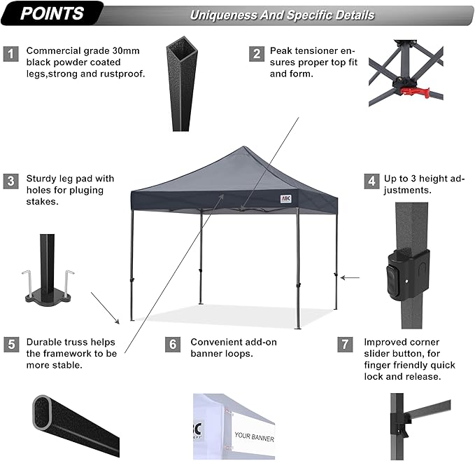 ABCCANOPY Patio Pop Up Canopy Tent 8x8 Commercial-Series (Dark Gray)